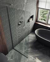 Душевая перегородка в профиле MaybahGlass 1950*890 Стекло 8 мм Бесцветное   Профиль: Узкий, Цвет Хром глянцевый MGD-689-4у