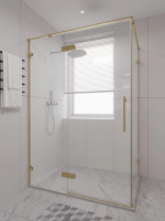 Душевой угол распашной 1300х800x2000 цвет профиля Золото брашинг стекло прозрачное осветленное AL-SP-13080-00-G-C4 Premium Veconi