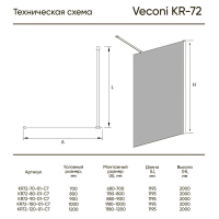 Душевая перегородка 900x2000 KR72-90-01-C7 цвет профиля Хром стекло Прозрачное Veconi