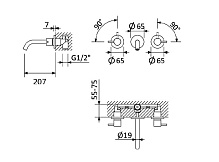 Смеситель для раковины встраиваемый на три отверстия, длина излива 20 см, с донным клапаном Ручка "антикапля" LEAF-BLI3L-20-L-MM Sunset ручка  Sunset Cezares